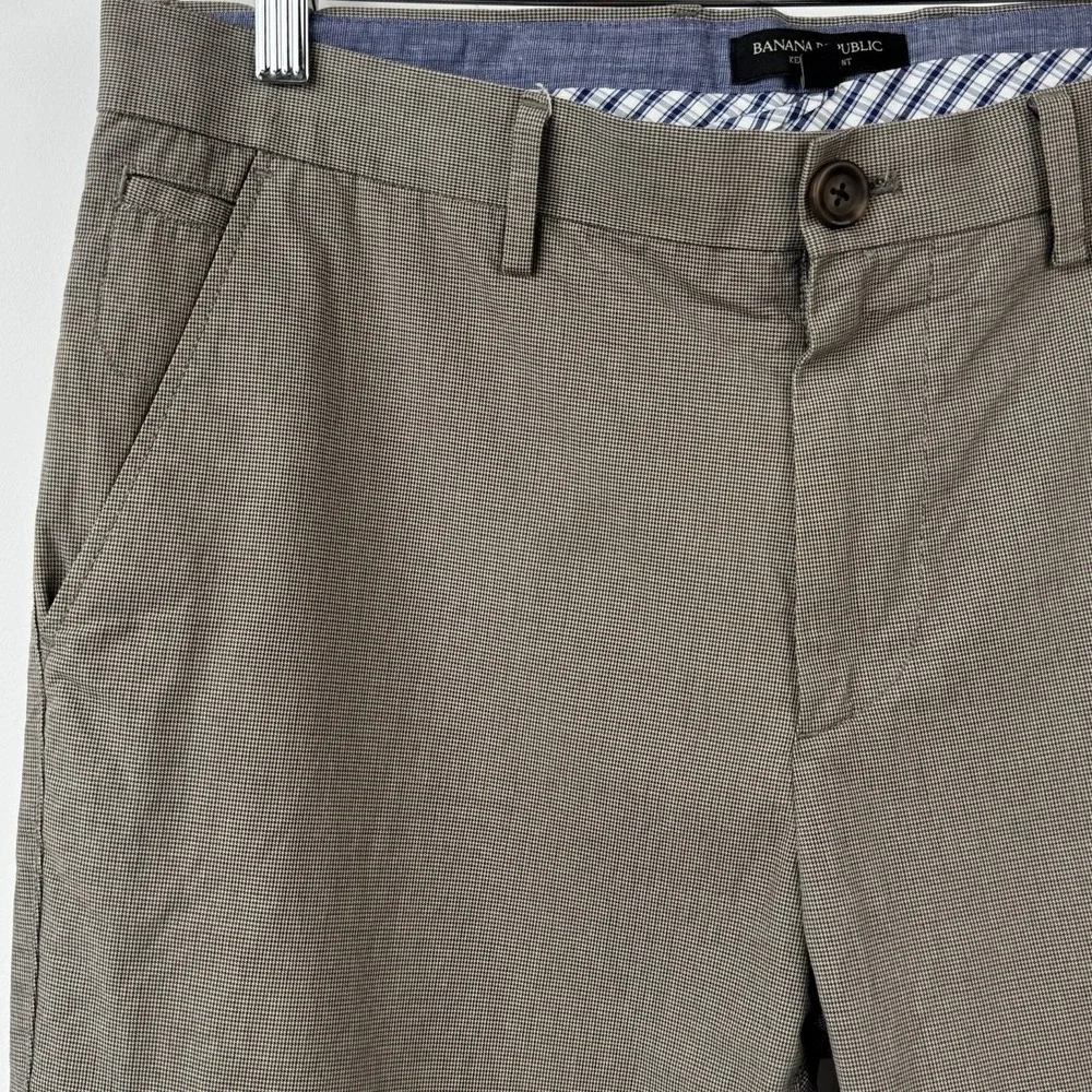 Banana Republic Kentfield Pants Mens 33x32 Brown Houndstooth Straight Flat Front